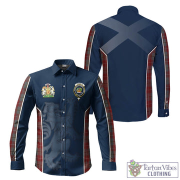 Douglas Ancient Red Tartan Long Sleeve Button Up Shirt with Family Crest and Lion Rampant Vibes Sport Style