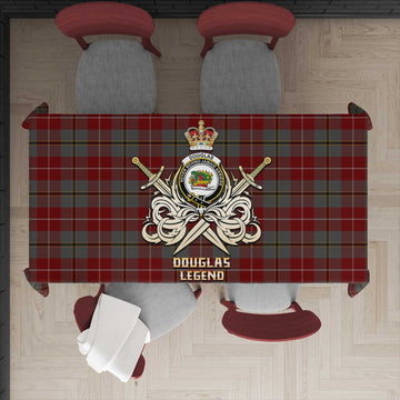 Douglas Ancient Red Tartan Tablecloth with Clan Crest and the Golden Sword of Courageous Legacy