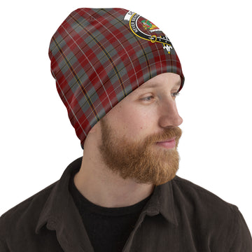 Douglas Ancient Red Tartan Beanies Hat with Family Crest