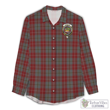 Douglas Ancient Red Tartan Womens Casual Shirt with Family Crest