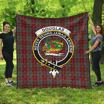 Douglas Ancient Red Tartan Quilt with Family Crest