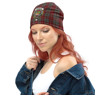 Douglas Ancient Red Tartan Beanies Hat with Family Crest