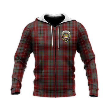 Douglas Ancient Red Tartan Knitted Hoodie with Family Crest