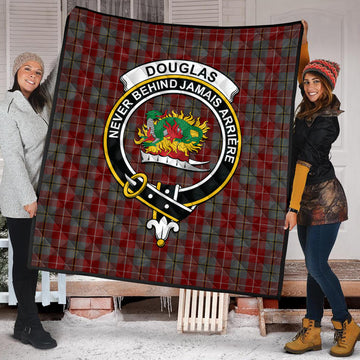 Douglas Ancient Red Tartan Quilt with Family Crest
