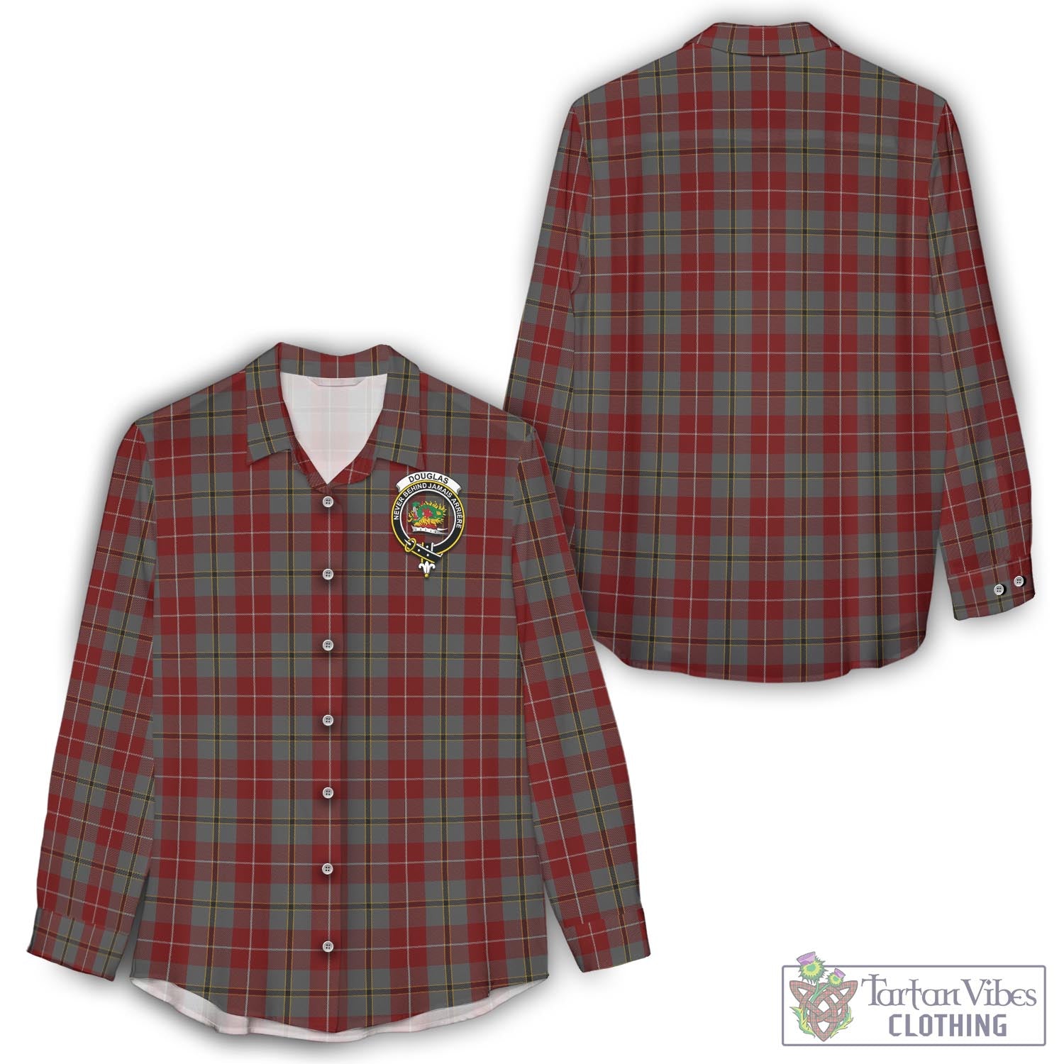 Tartan Vibes Clothing Douglas Ancient Red Tartan Womens Casual Shirt with Family Crest