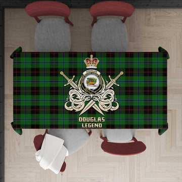 Douglas Black Tartan Tablecloth with Clan Crest and the Golden Sword of Courageous Legacy