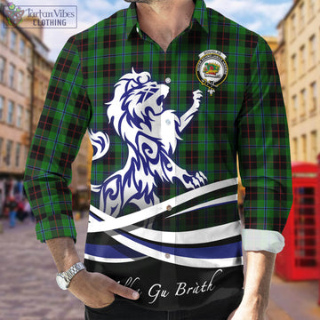 Douglas Black Tartan Long Sleeve Button Up Shirt with Alba Gu Brath Regal Lion Emblem