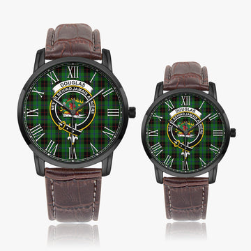 Douglas Black Tartan Family Crest Leather Strap Quartz Watch