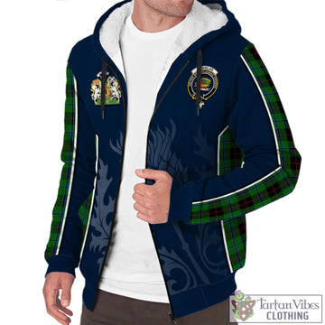 Douglas Black Tartan Sherpa Hoodie with Family Crest and Scottish Thistle Vibes Sport Style