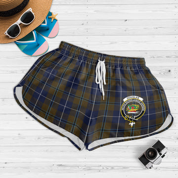 Douglas Brown Tartan Womens Shorts with Family Crest