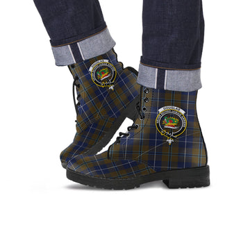 Douglas Brown Tartan Leather Boots with Family Crest