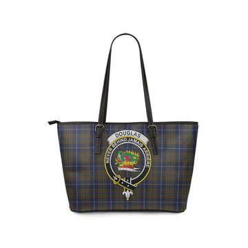 Douglas Brown Tartan Leather Tote Bag with Family Crest