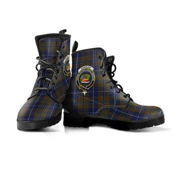 Douglas Brown Tartan Leather Boots with Family Crest