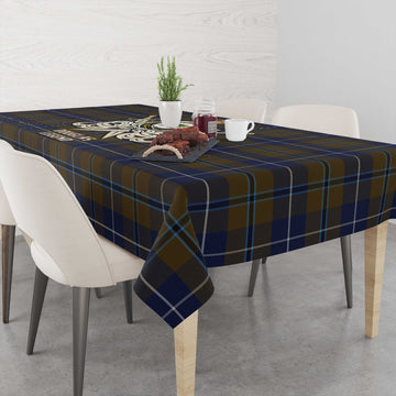 Douglas Brown Tartan Tablecloth with Clan Crest and the Golden Sword of Courageous Legacy
