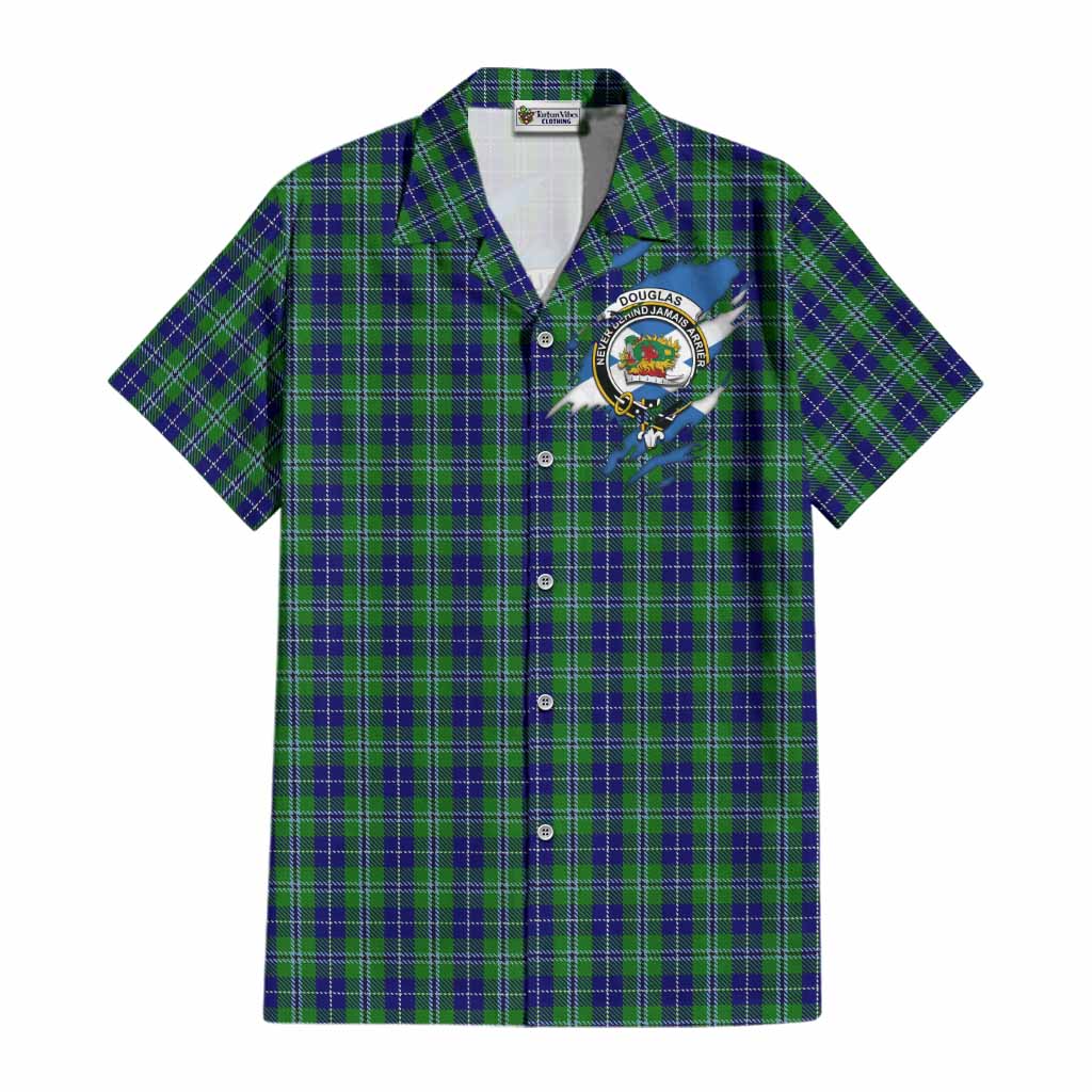 Douglas Clan Crest In Me Tartan Cotton Hawaiian Shirt Scotland Flag Style