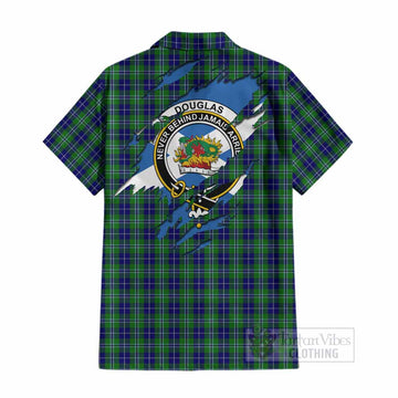 Douglas Clan Crest In Me Tartan Cotton Hawaiian Shirt Scotland Flag Style