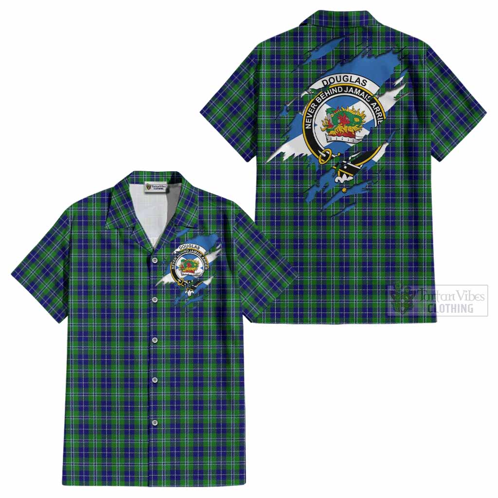 Douglas Clan Crest In Me Tartan Cotton Hawaiian Shirt Scotland Flag Style