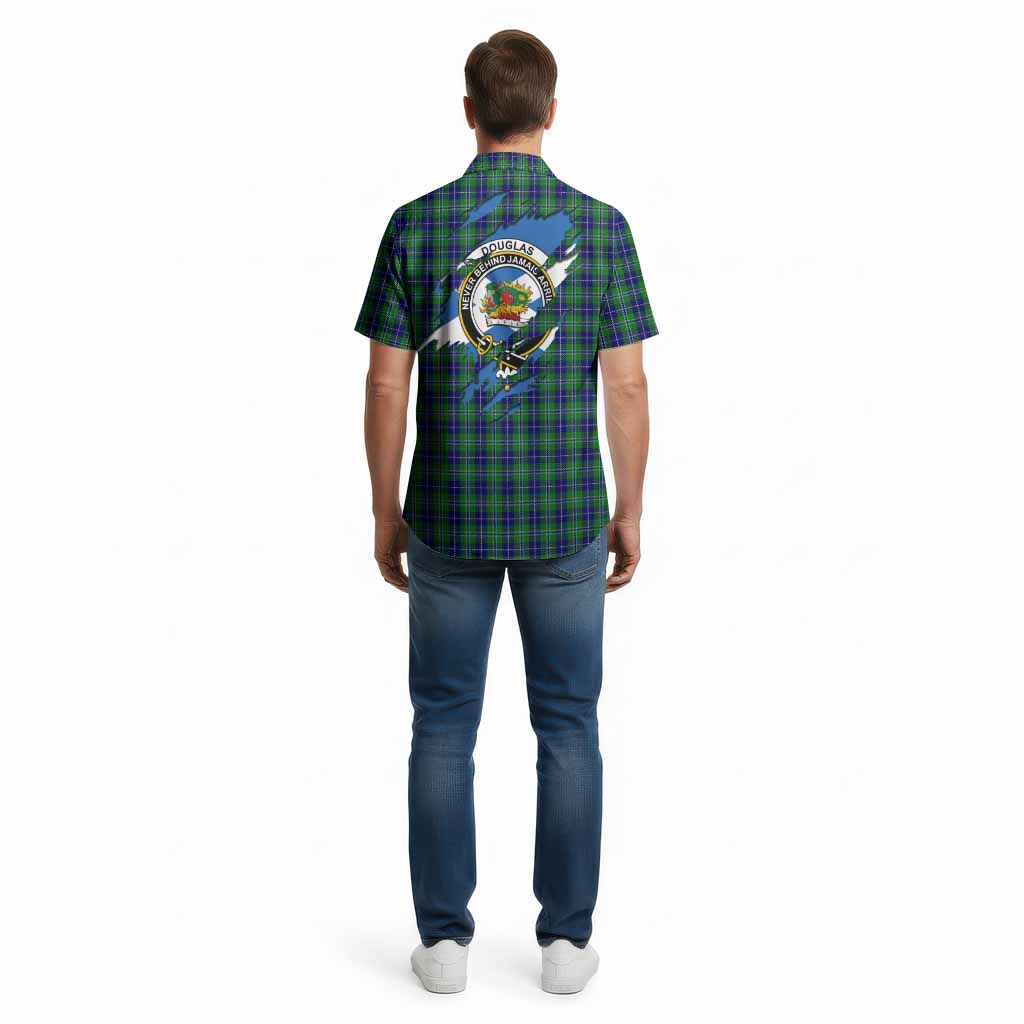 Douglas Clan Crest In Me Tartan Cotton Hawaiian Shirt Scotland Flag Style