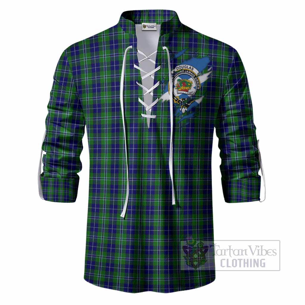 Douglas Clan Crest In Me Tartan Ghillie Shirt Scotland Flag Style