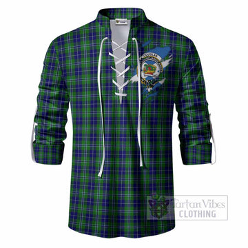 Douglas Clan Crest In Me Tartan Ghillie Shirt Scotland Flag Style