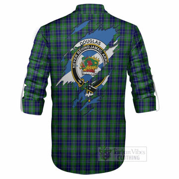 Douglas Clan Crest In Me Tartan Ghillie Shirt Scotland Flag Style