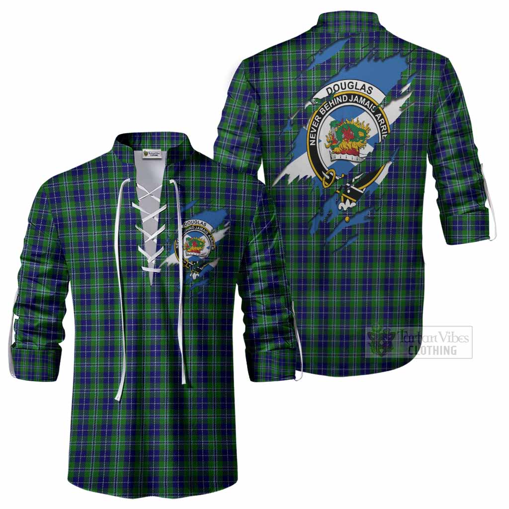 Douglas Clan Crest In Me Tartan Ghillie Shirt Scotland Flag Style