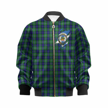 Douglas Clan Crest In Me Tartan Kid Bomber Jacket Scotland Flag Style