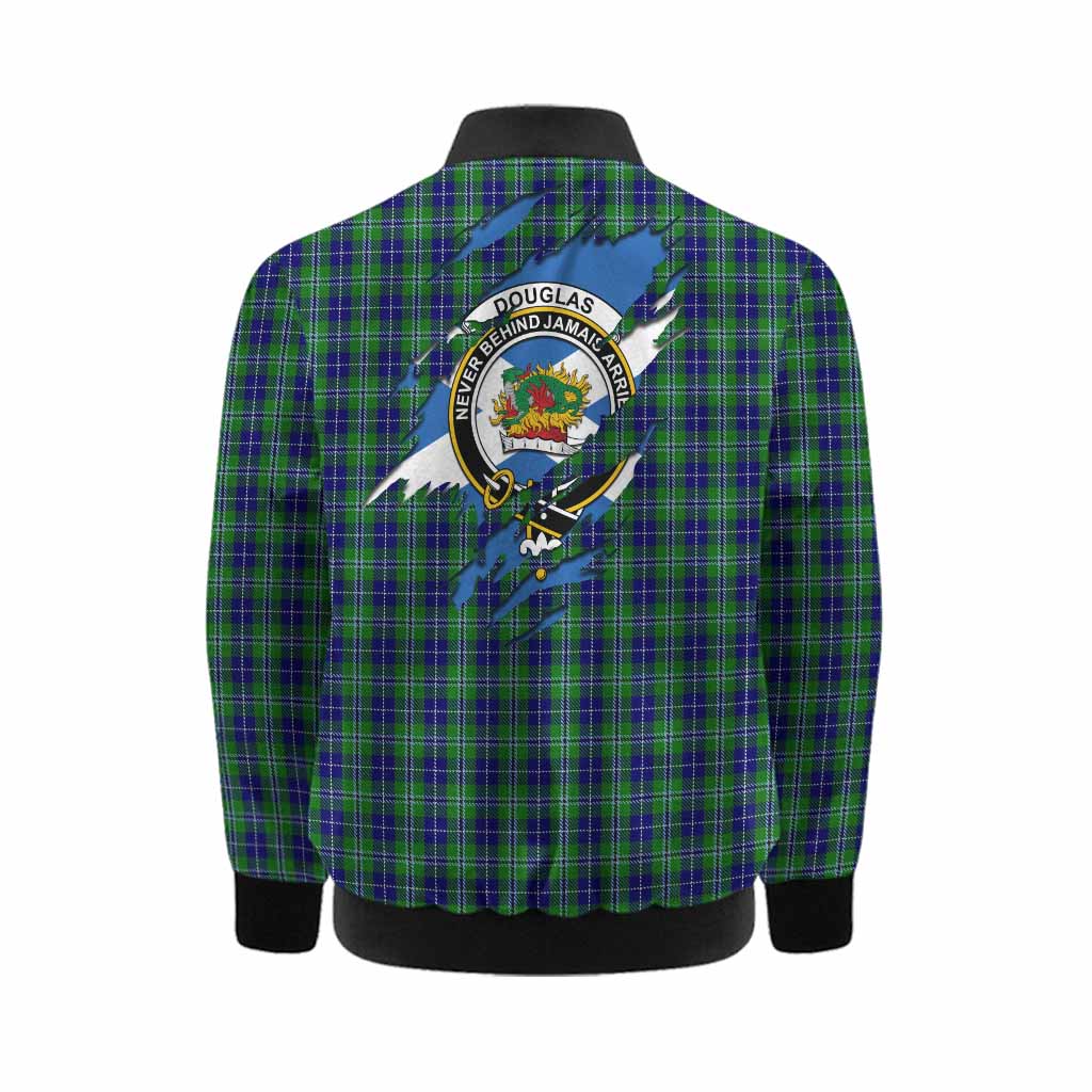 Douglas Clan Crest In Me Tartan Kid Bomber Jacket Scotland Flag Style