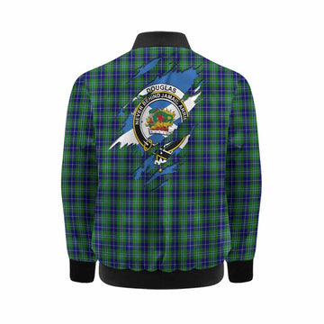 Douglas Clan Crest In Me Tartan Kid Bomber Jacket Scotland Flag Style