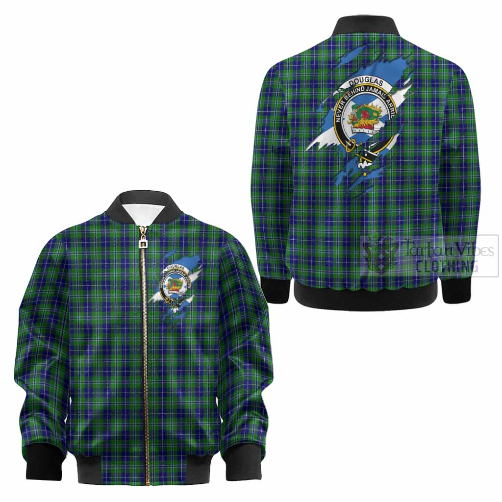 Douglas Clan Crest In Me Tartan Kid Bomber Jacket Scotland Flag Style