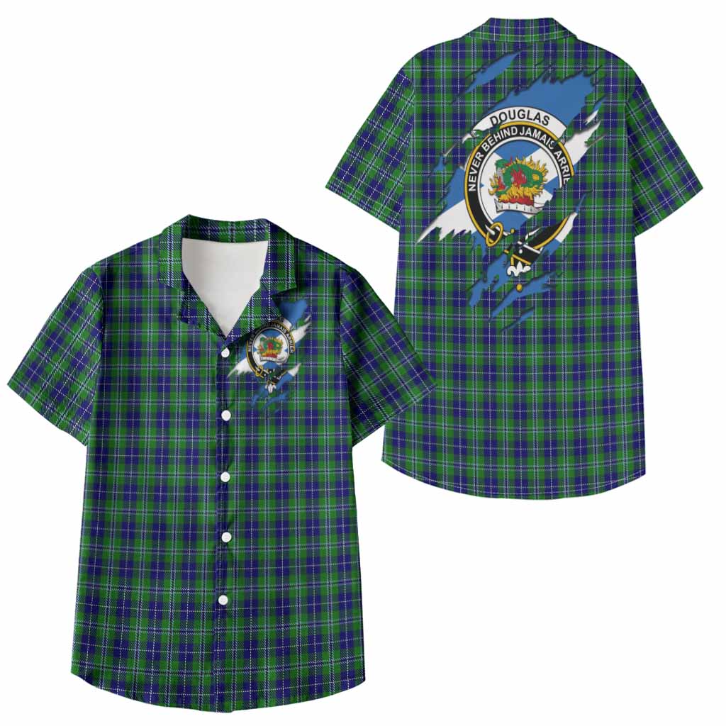 Douglas Clan Crest In Me Tartan Kid Hawaiian Shirt Scotland Flag Style