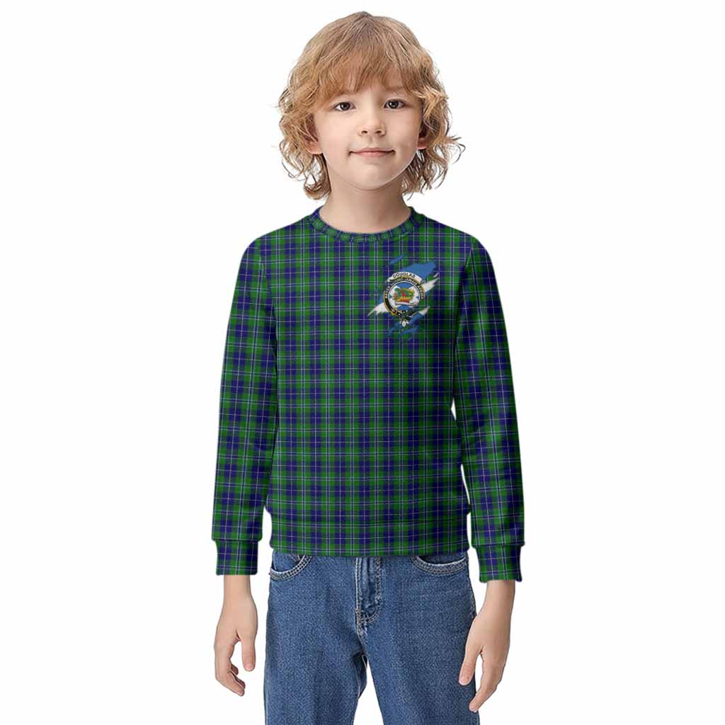 Douglas Clan Crest In Me Tartan Kid Knitted Sweatshirt Scotland Flag Style