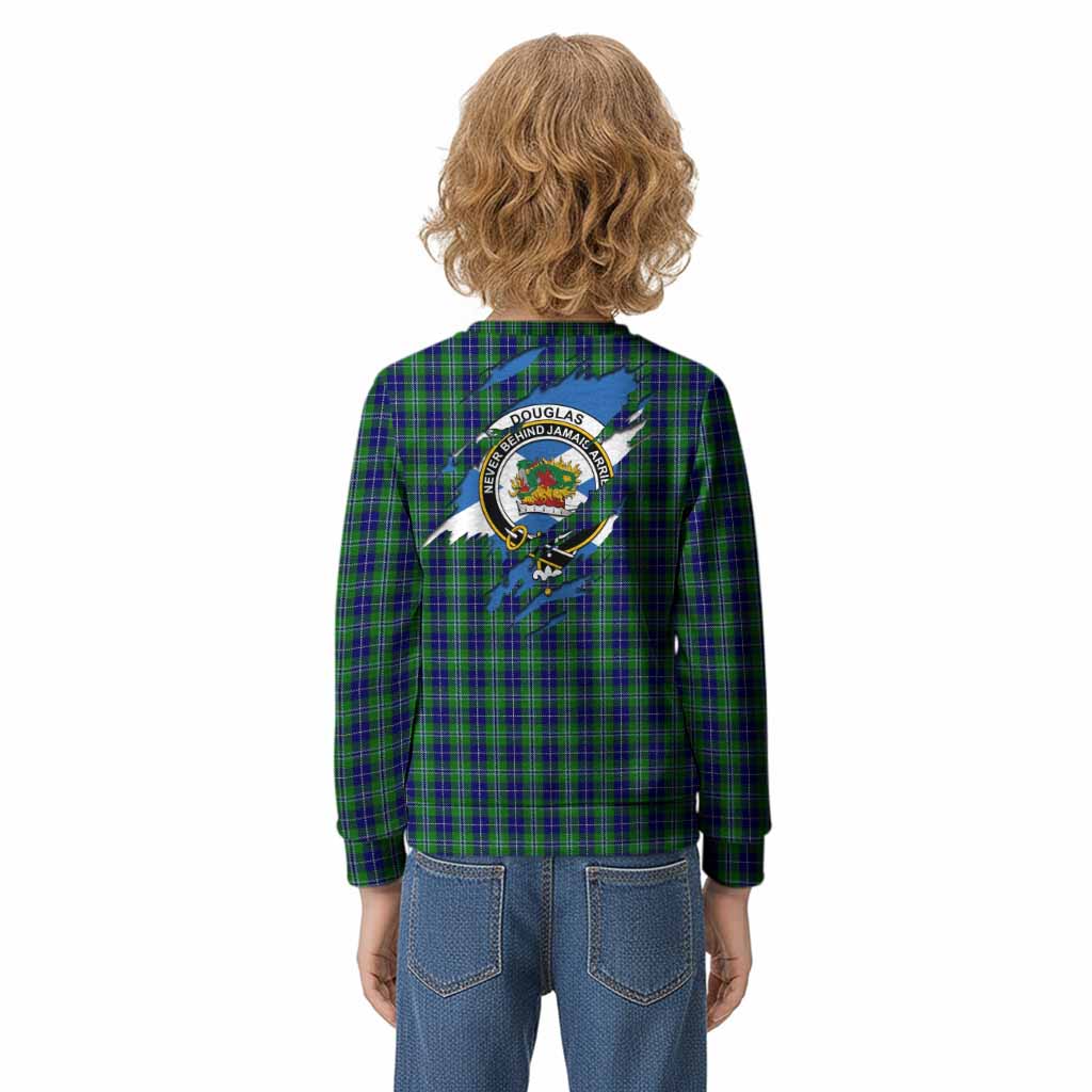 Douglas Clan Crest In Me Tartan Kid Knitted Sweatshirt Scotland Flag Style