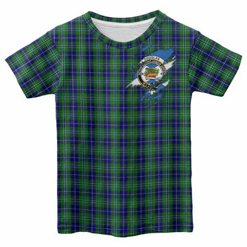 Douglas Clan Crest In Me Tartan Kid T-shirt Scotland Flag Style