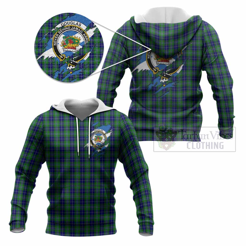 Douglas Clan Crest In Me Tartan Knitted Hoodie Scotland Flag Style