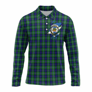 Douglas Clan Crest In Me Tartan Long Sleeve Polo Shirt Scotland Flag Style