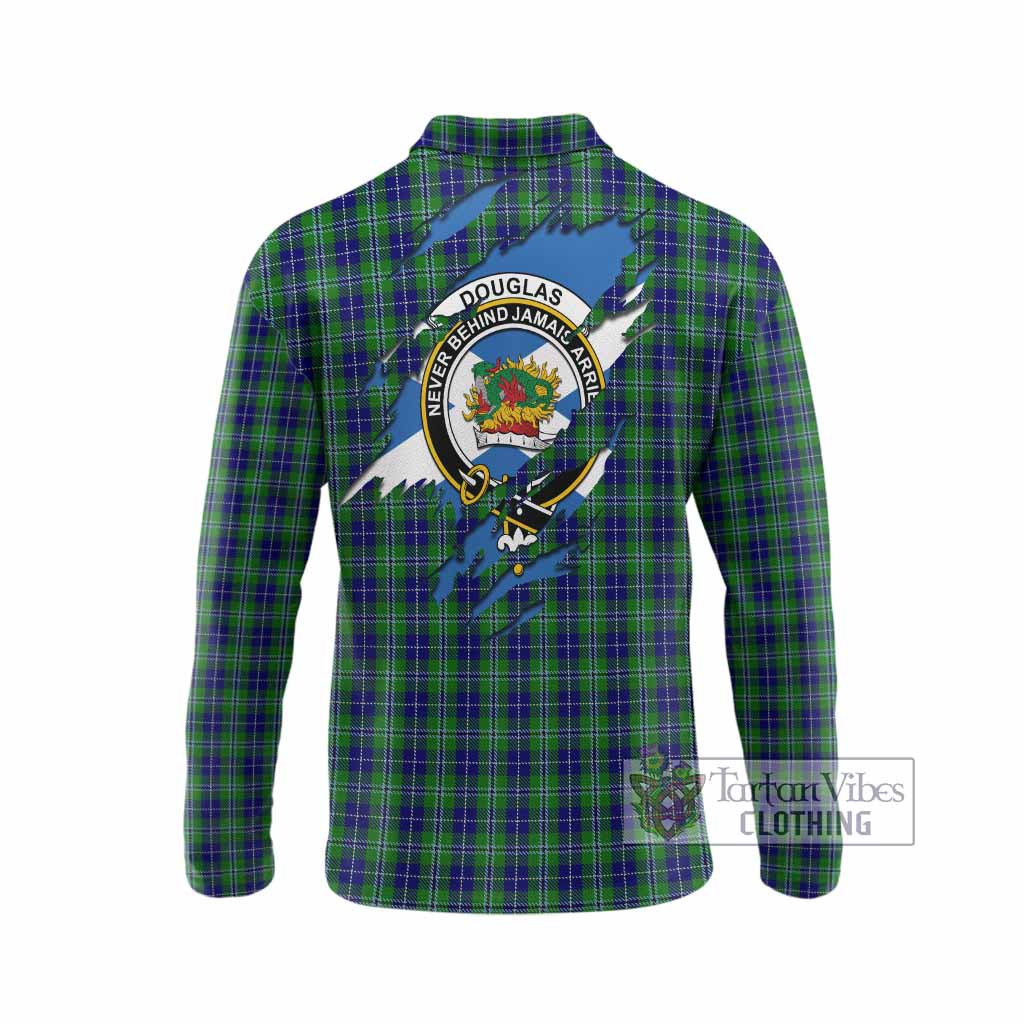 Douglas Clan Crest In Me Tartan Long Sleeve Polo Shirt Scotland Flag Style