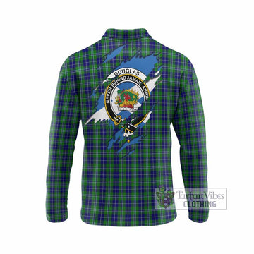 Douglas Clan Crest In Me Tartan Long Sleeve Polo Shirt Scotland Flag Style