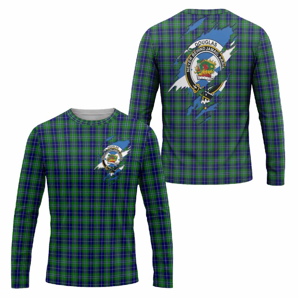 Douglas Clan Crest In Me Tartan Long Sleeve T-Shirt Scotland Flag Style