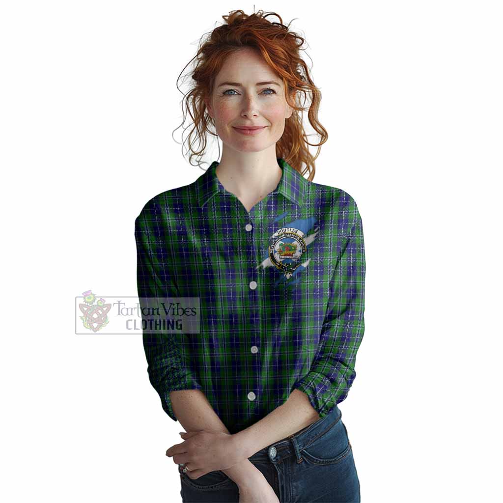 Douglas Clan Crest In Me Tartan Women Casual Shirt Scotland Flag Style