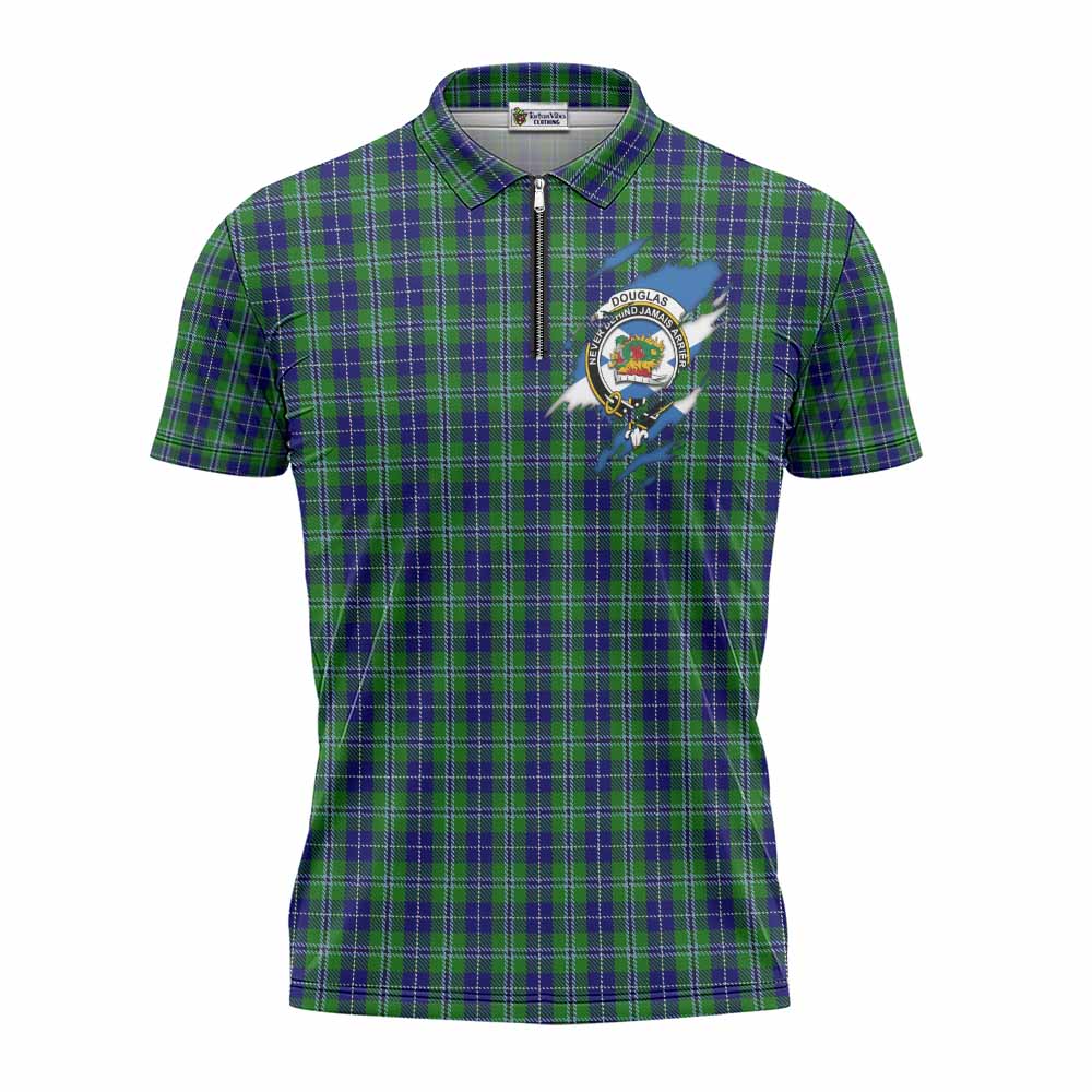Douglas Clan Crest In Me Tartan Zipper Polo Shirt Scotland Flag Style