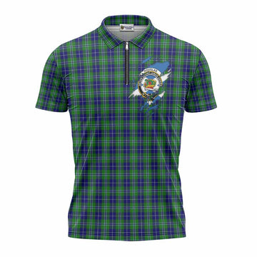Douglas Clan Crest In Me Tartan Zipper Polo Shirt Scotland Flag Style