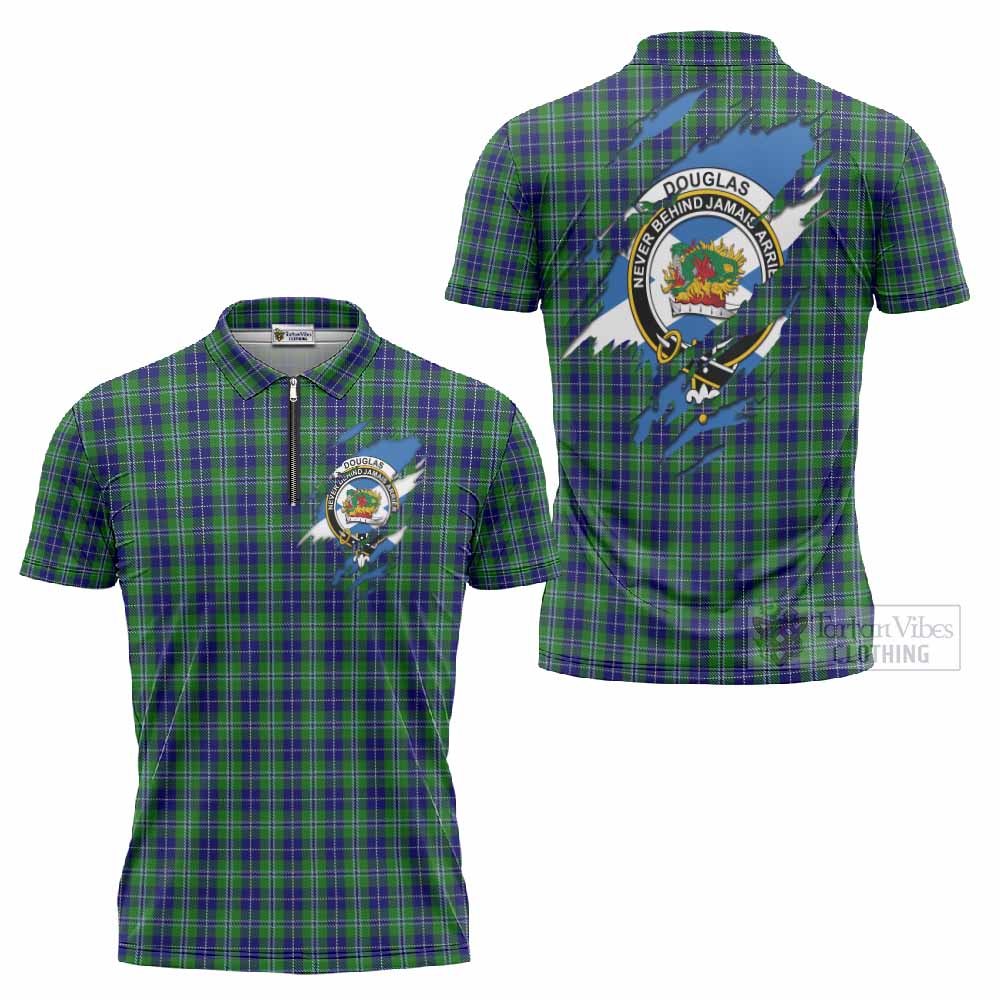 Douglas Clan Crest In Me Tartan Zipper Polo Shirt Scotland Flag Style