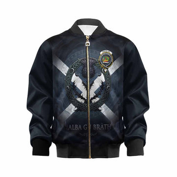 Douglas Clan Crest Kid Bomber Jacket with Celtic Knot Thistle and Saltire