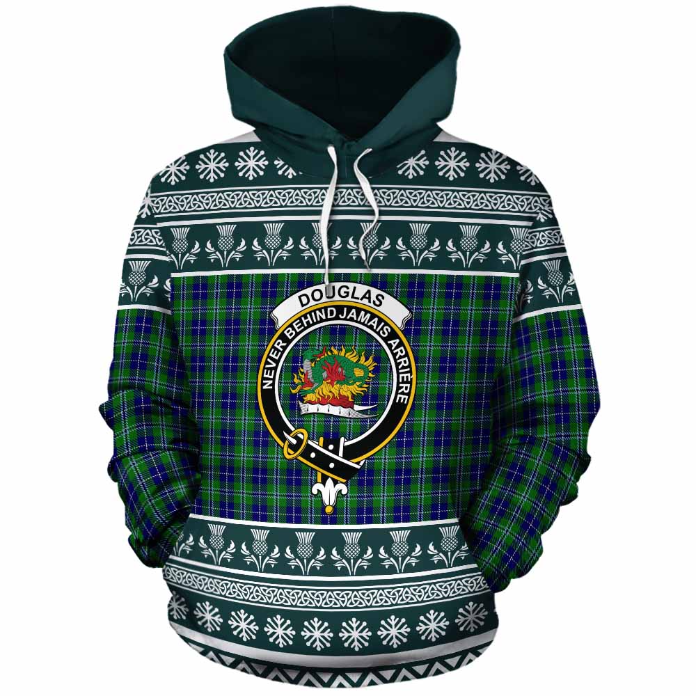 Douglas Clan Tartan Christmas Cotton Hoodie with Family Crest - Tartan Vibes Clothing