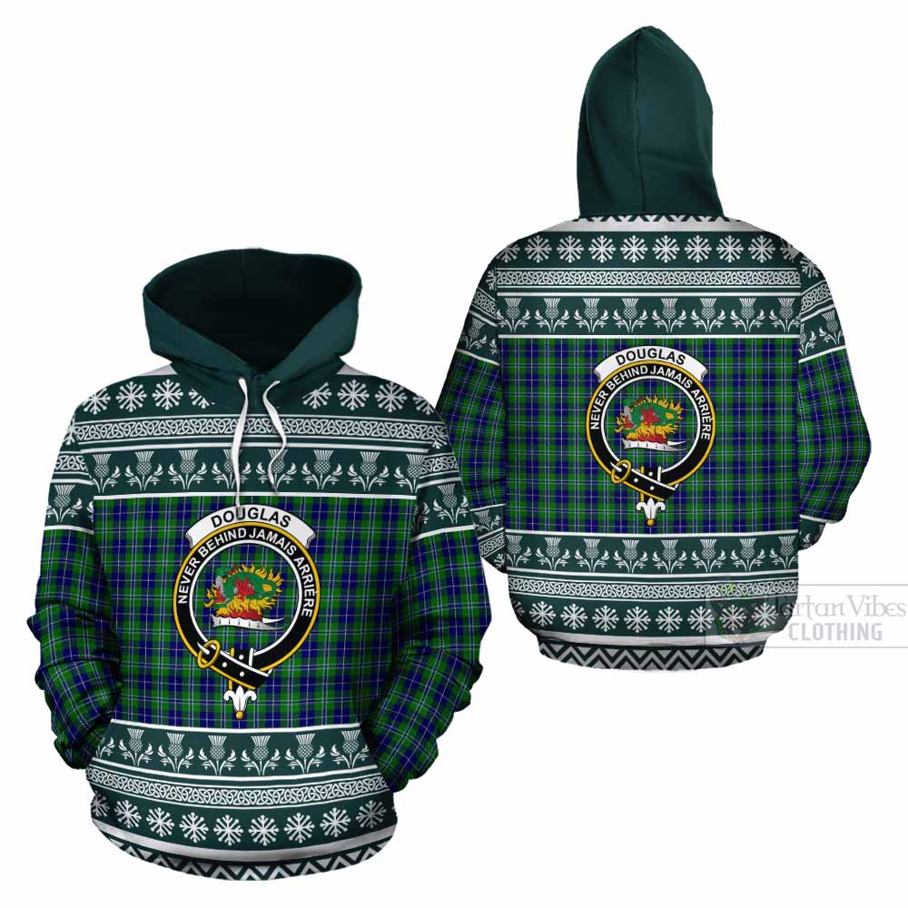 Douglas Clan Tartan Christmas Cotton Hoodie with Family Crest - Tartan Vibes Clothing