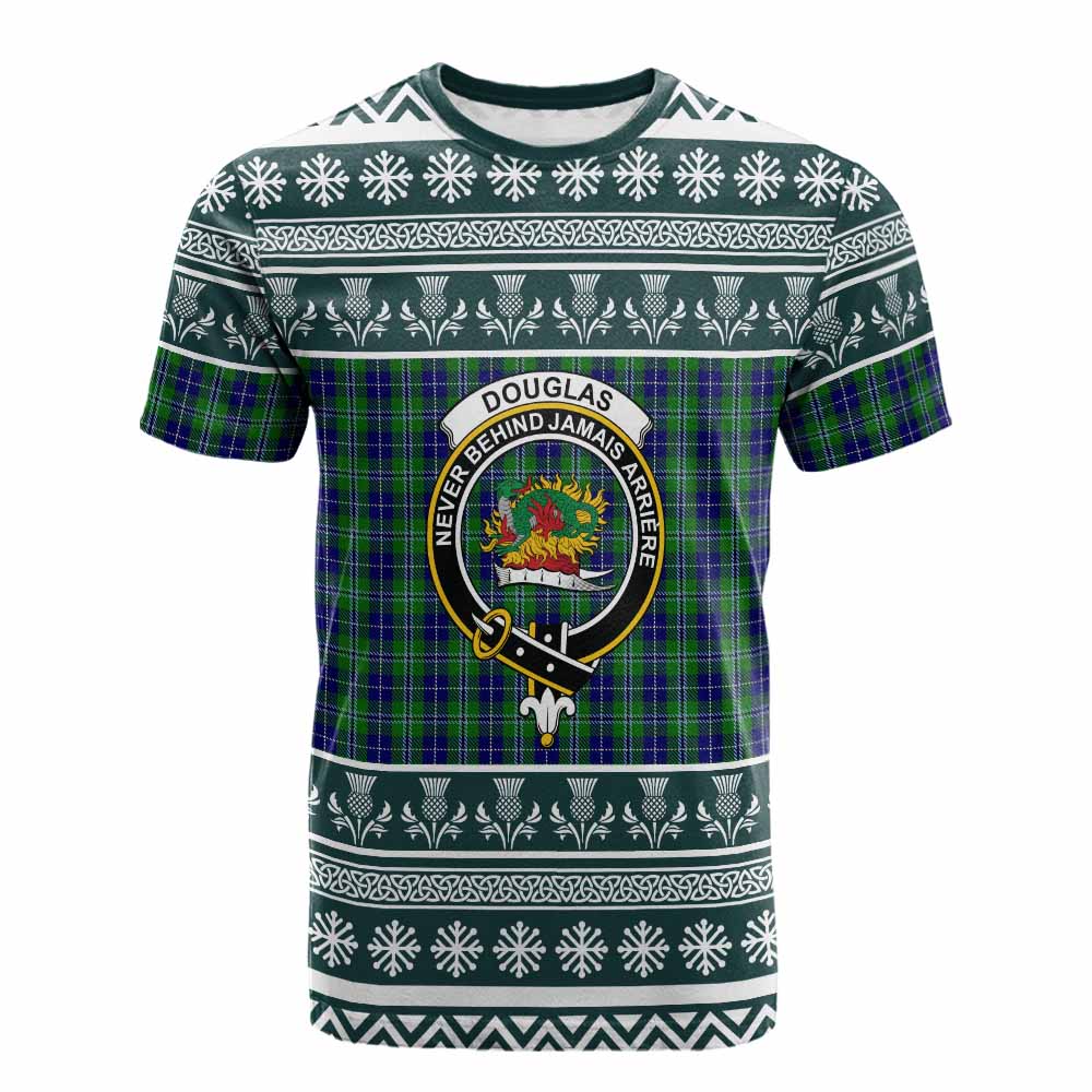 Douglas Clan Tartan Christmas Cotton T-shirt with Family Crest - Tartan Vibes Clothing