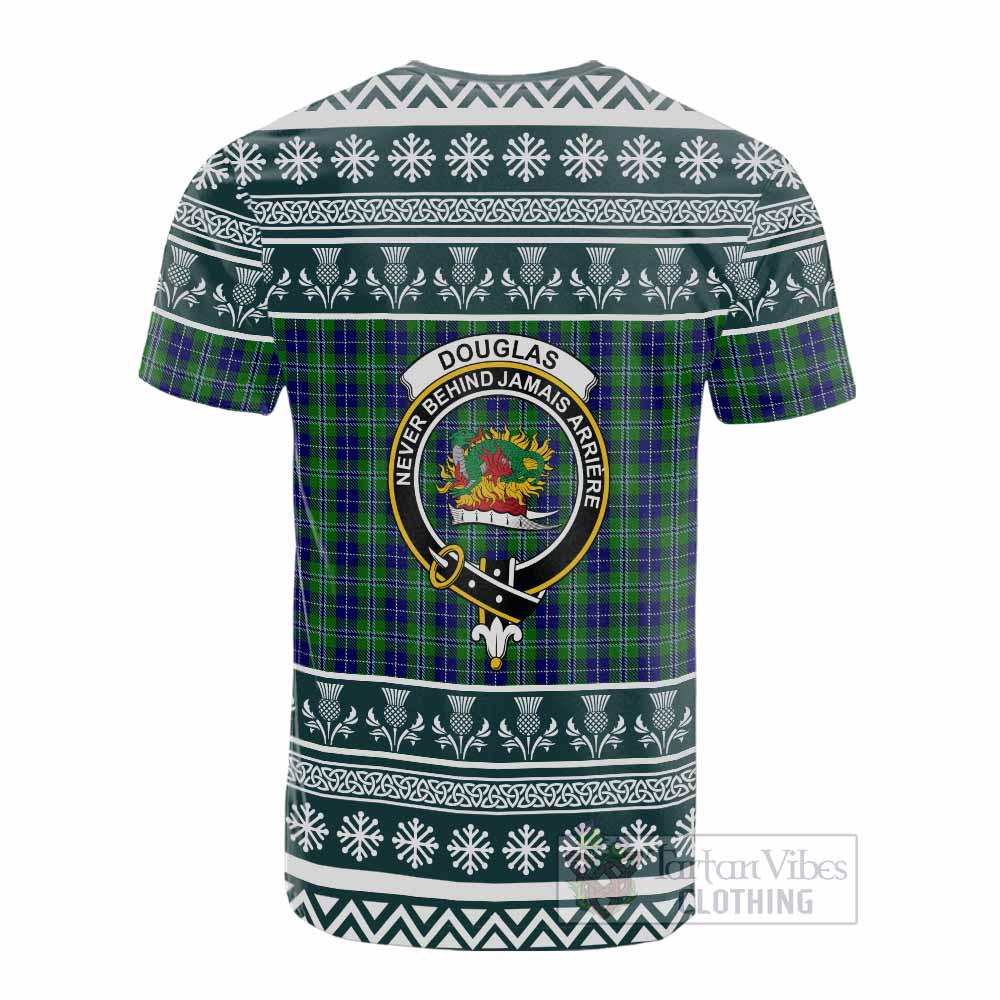 Douglas Clan Tartan Christmas Cotton T-shirt with Family Crest - Tartan Vibes Clothing