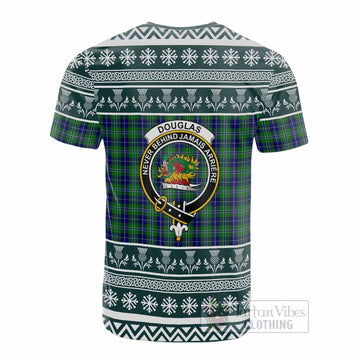 Douglas Clan Tartan Christmas Cotton T-shirt with Family Crest