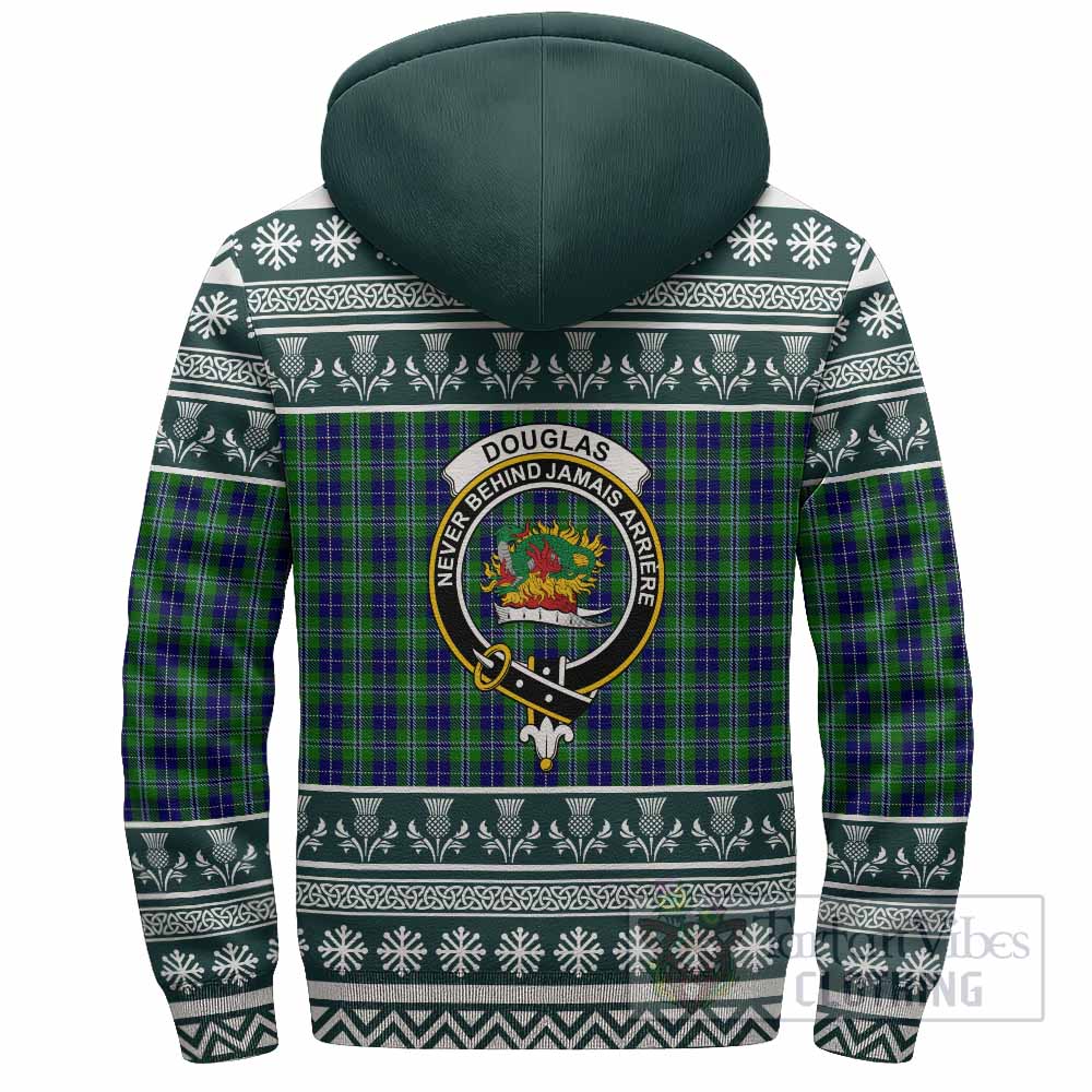 Douglas Clan Tartan Christmas Fleece Hoodie with Family Crest - Tartan Vibes Clothing